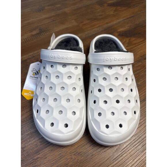 Joybees Varisity Lined Clog Cozy Removable Faux Fur Liner White Women 9 Men 7 - Picture 6 of 7